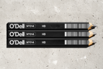 Three O'Dell HB pencils with black barrel lined up horizontally