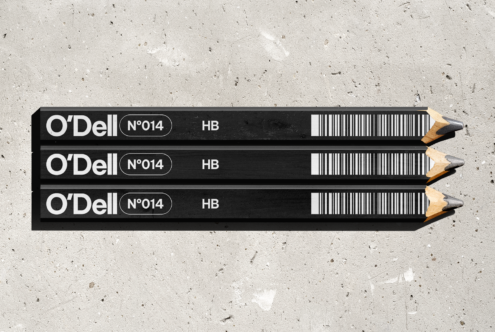 Three O'Dell HB pencils with black barrel lined up horizontally