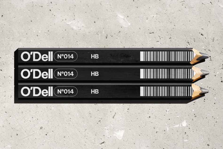 Three O'Dell HB pencils with black barrel lined up horizontally
