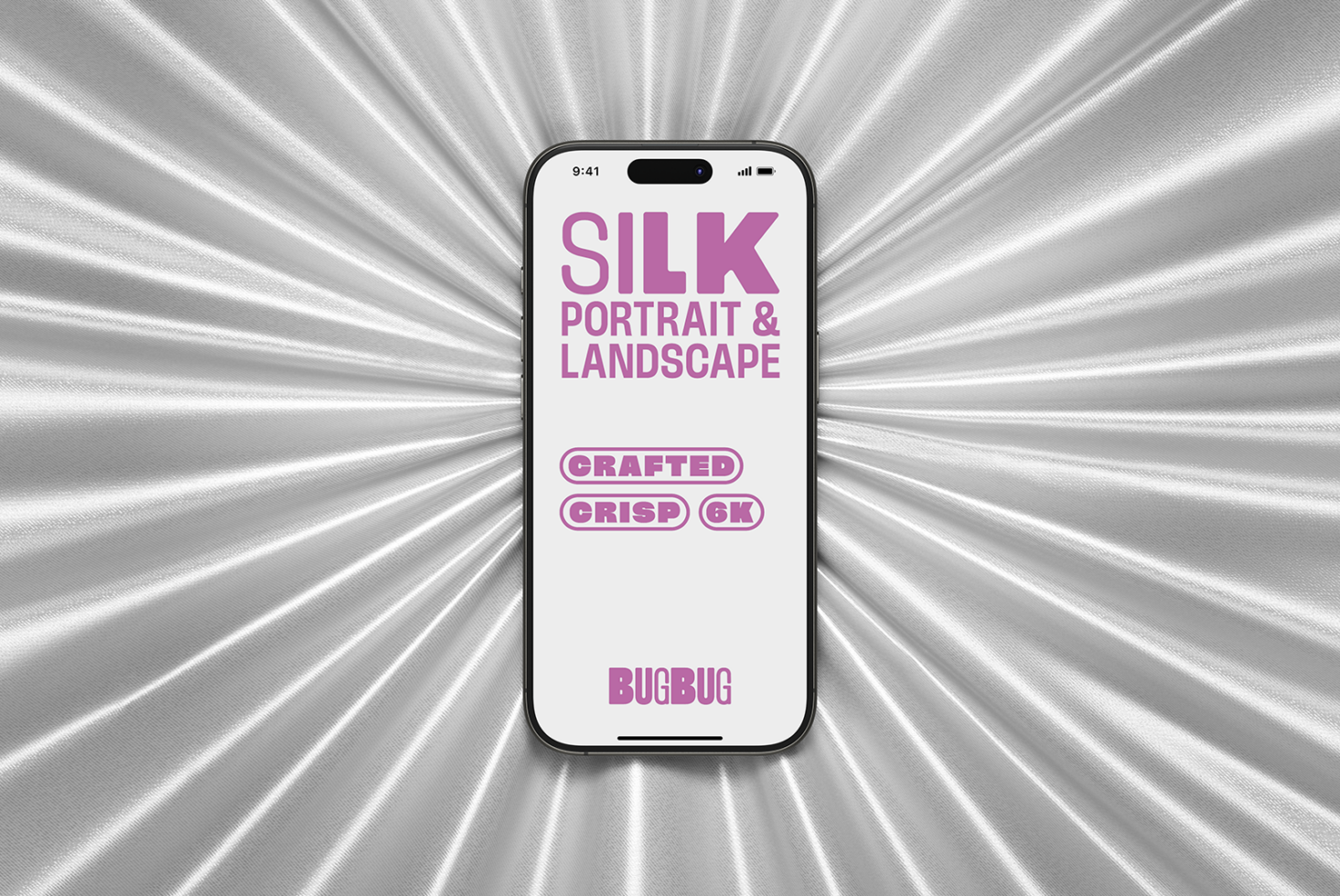 iPhone on radial striped background displaying pink Silk Portrait Landscape mockup