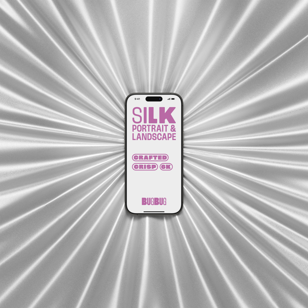 Silky fabric rays background behind iPhone with magenta silk type samples