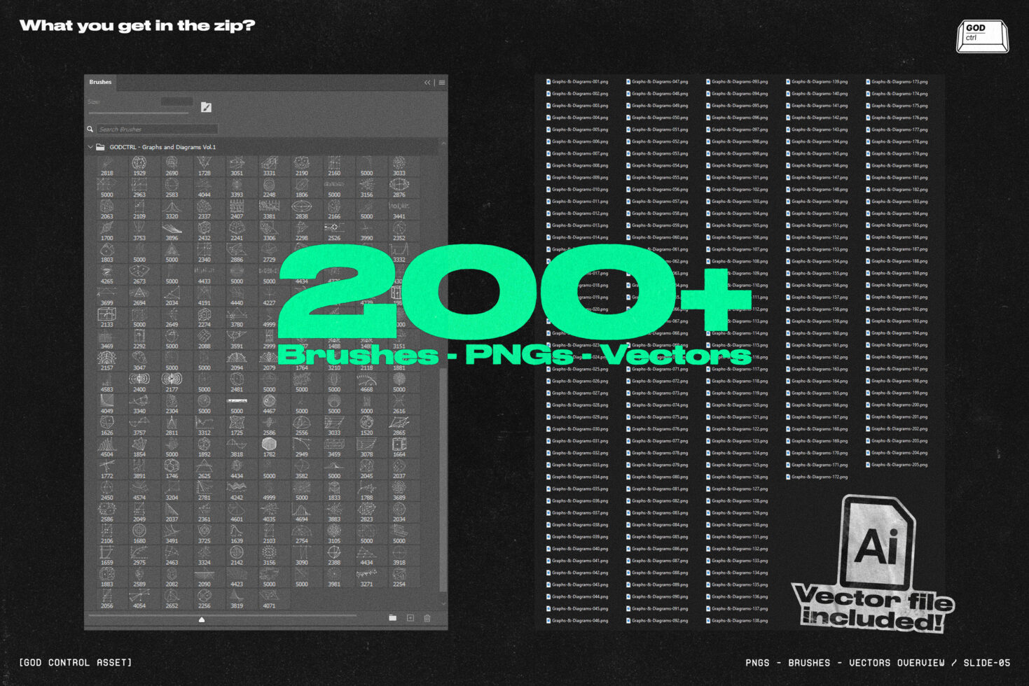 2004 brushes collection showing graphic design elements, PNGs vectors included
