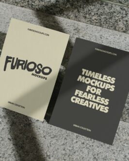 Cream with black FURIOSO branding next to dark card with cream type
