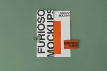 White letterhead with stacked orange folder, orange business card mockup