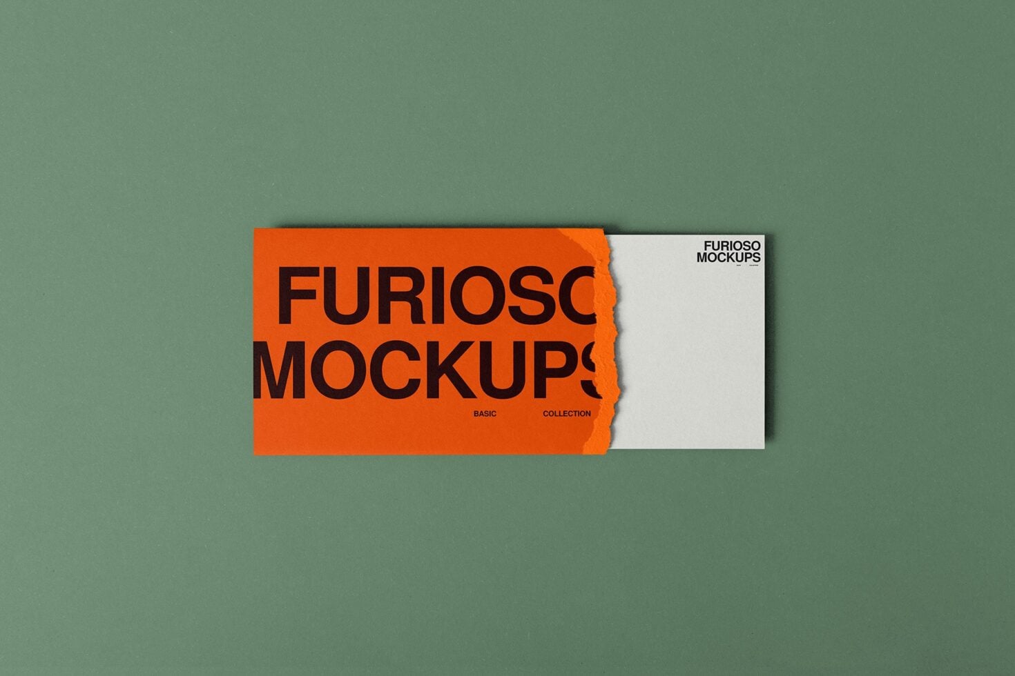 Bright orange folded card with bold black type overlapping cream envelope mockup