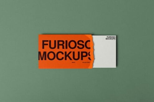 Bright orange folded card with bold black type overlapping cream envelope mockup