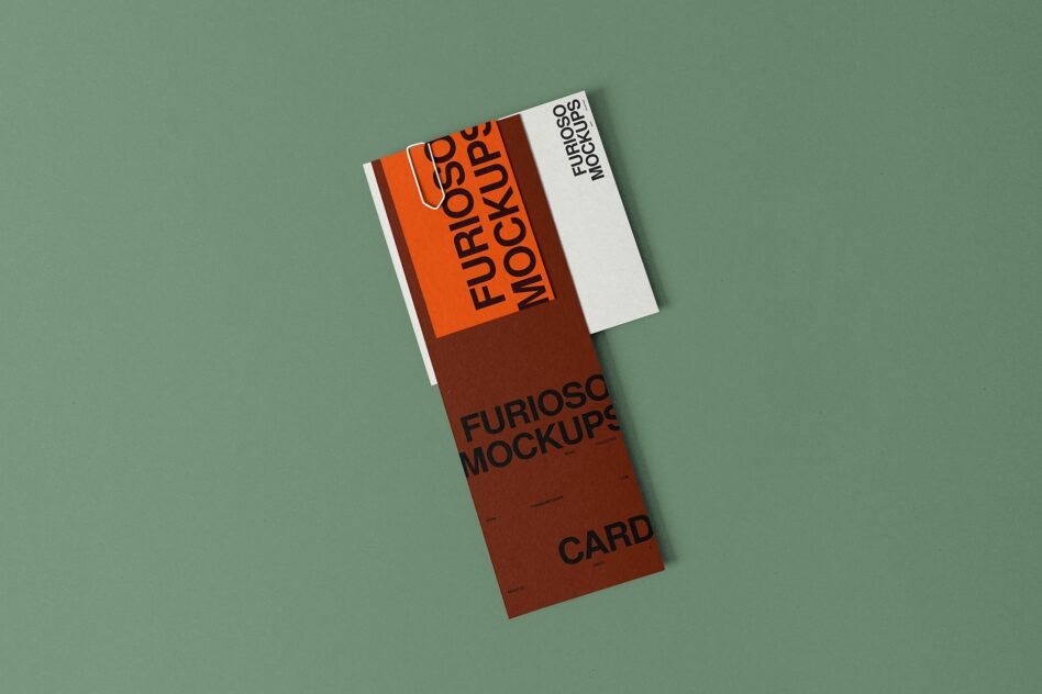 Vertical business card mockup in rust tone with orange accent strip