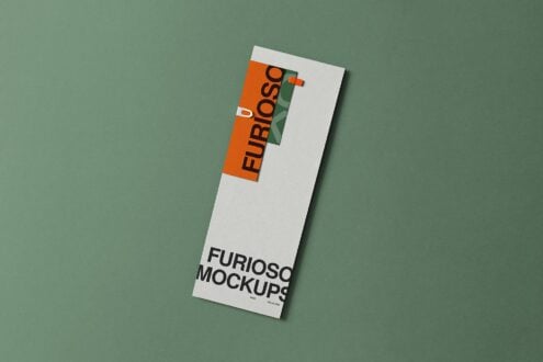 White vertical rectangle with orange bar, label detail on sage green background