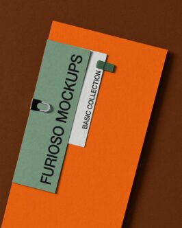 Orange rectangle with sage green label showing vertical text layout on brown background