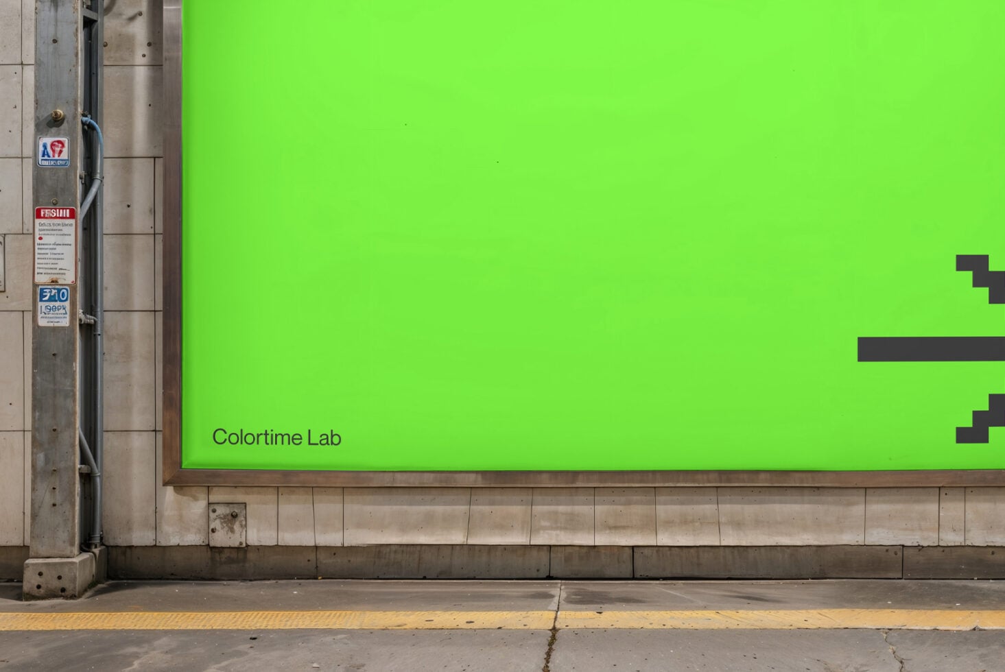 Bright lime green storefront billboard with Colortime Lab text in corner