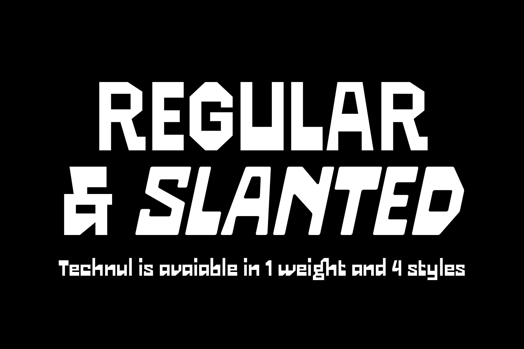 REGULAR plus SLANTED text with notice about one weight in four styles available