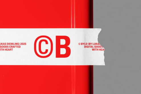 White banner featuring large red outlined CB letters against red background