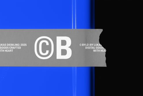 Gray banner with white outlined GB letters overlaid on blue backdrop