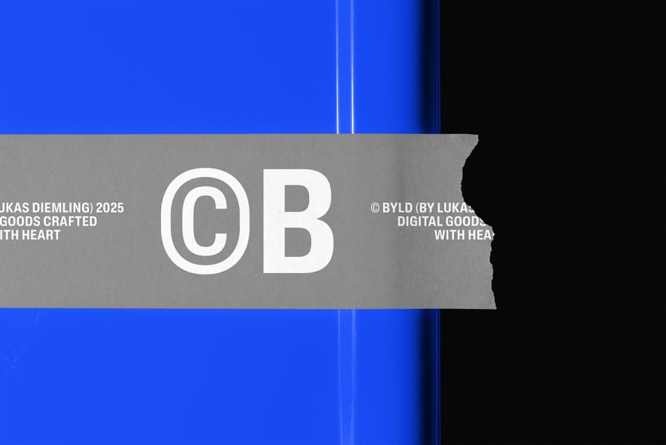 Gray banner with white outlined GB letters overlaid on blue backdrop