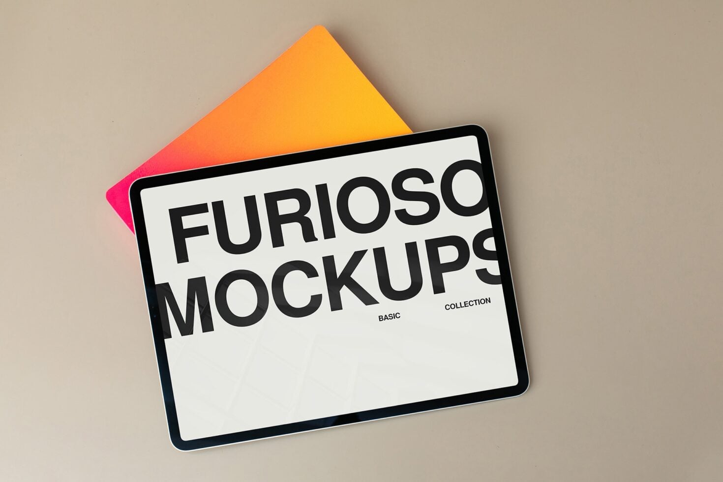 Tablet mockup with white screen on gradient envelope background