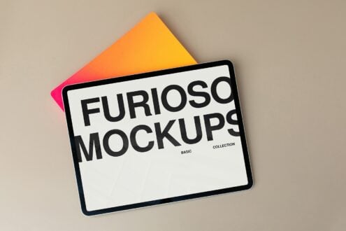 Tablet mockup with white screen on gradient envelope background