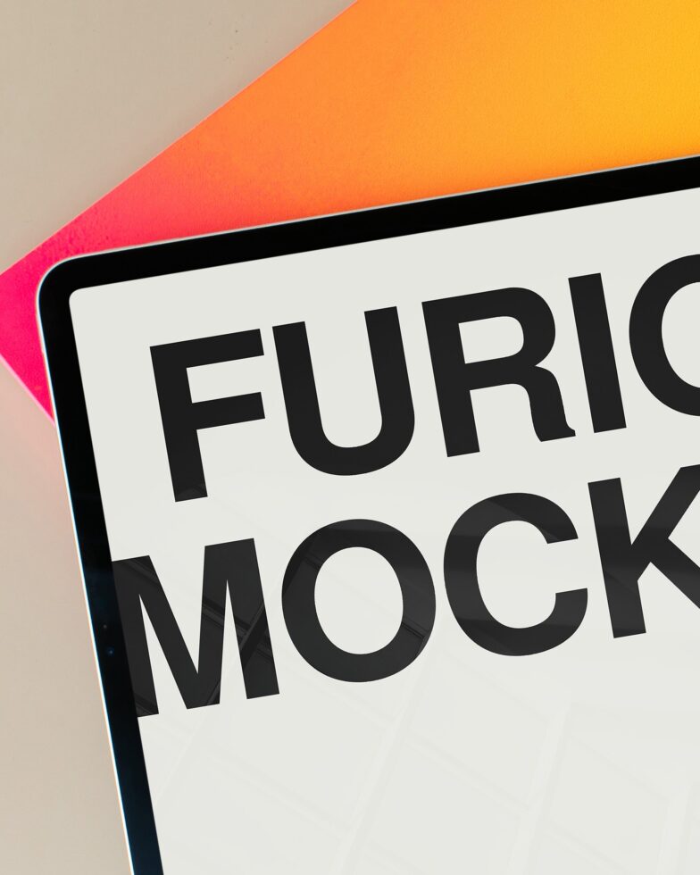 Close up of colorful gradient background with bold black text on white card mockup