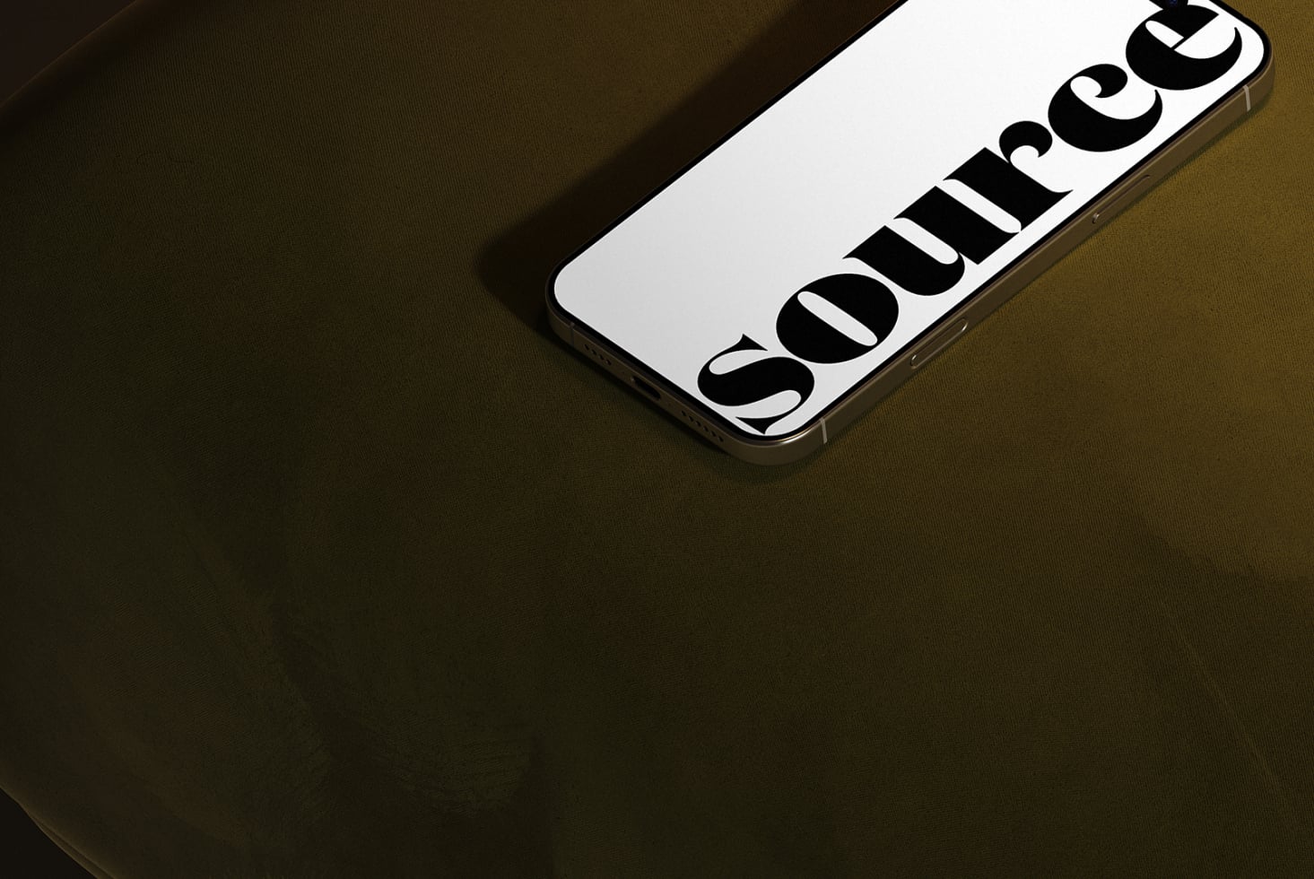 Device screen showing chunky sans serif type on olive background