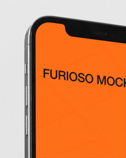 Close up of phone corner showing orange screen mockup detail