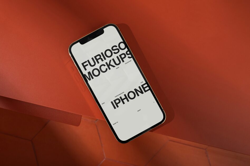 iPhone mockup with clean white screen showing Furioso Mockups typography layout