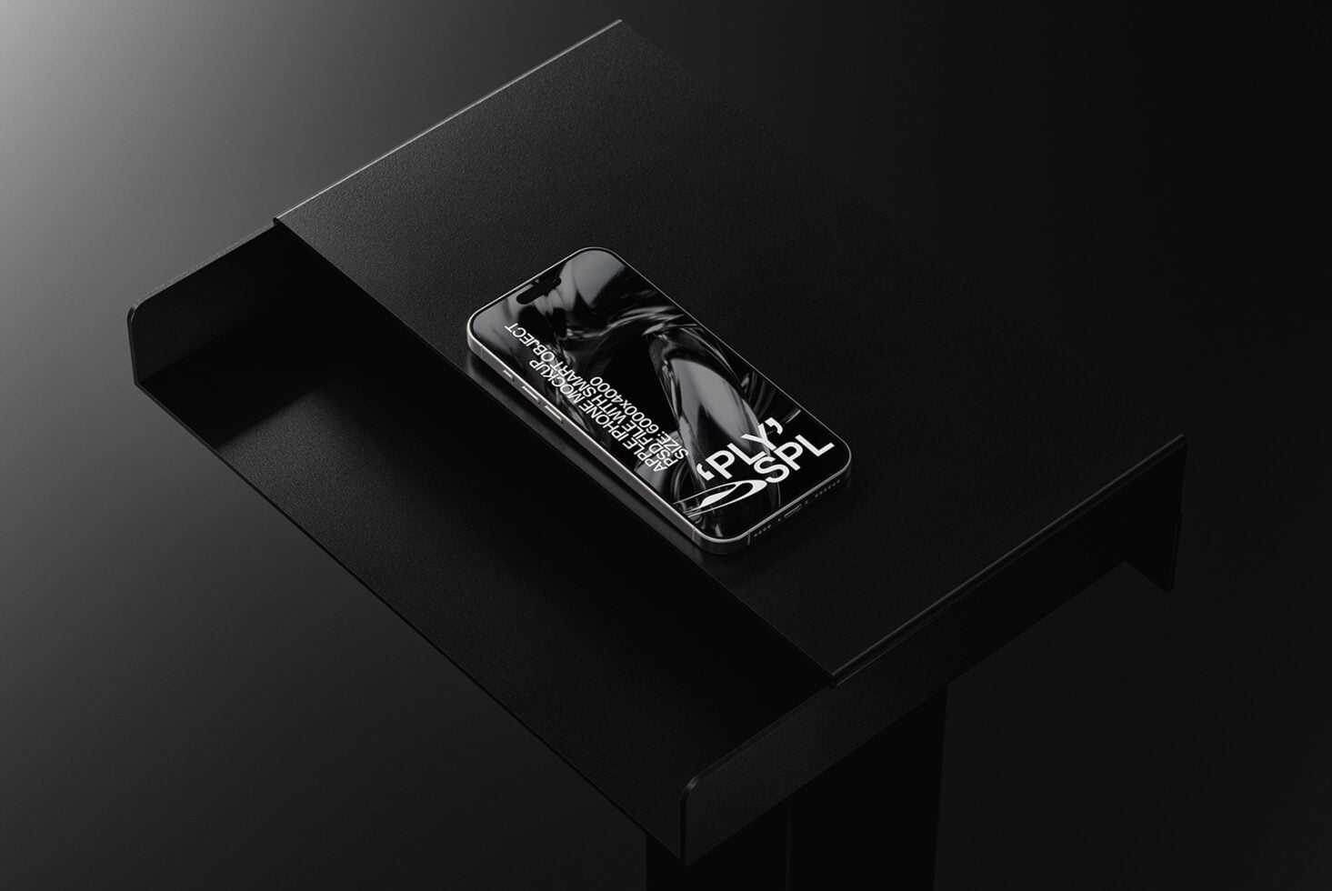 Phone showing abstract black liquid imagery on dark surface setup