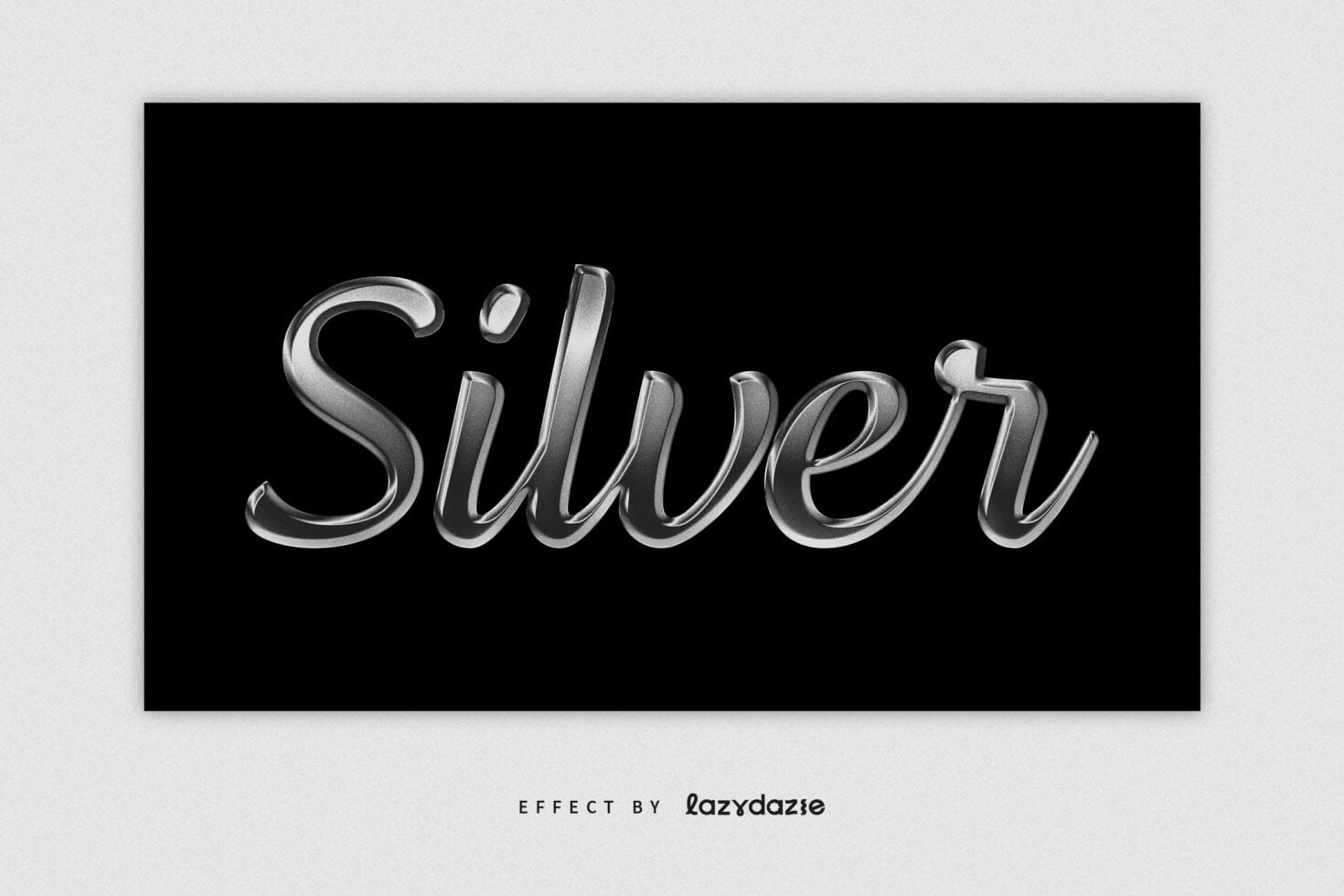 Silver 3D text effect mockup with chrome lettering on black background