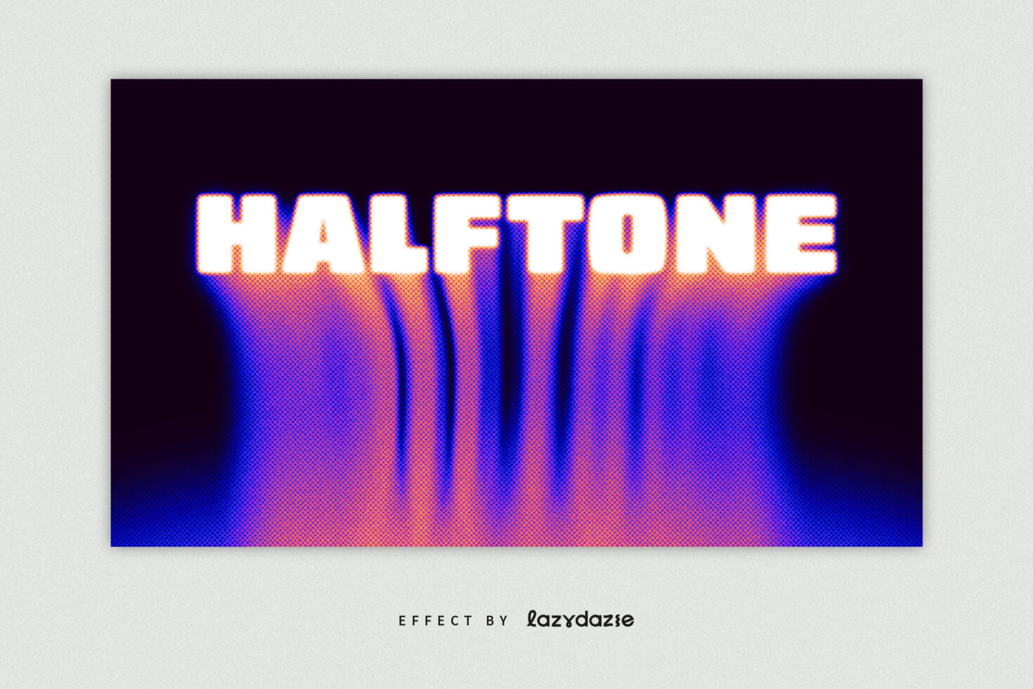 HALFTONE text in neon glow with pixelated gradient light effect