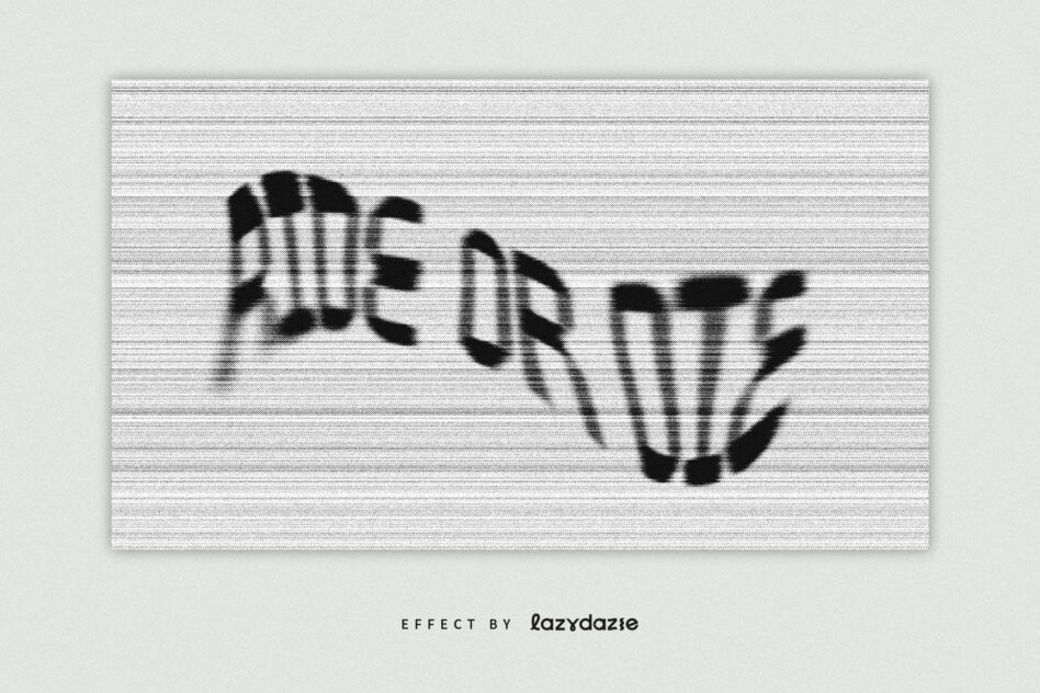Motion blur text ADE DRY with scanline pattern overlay