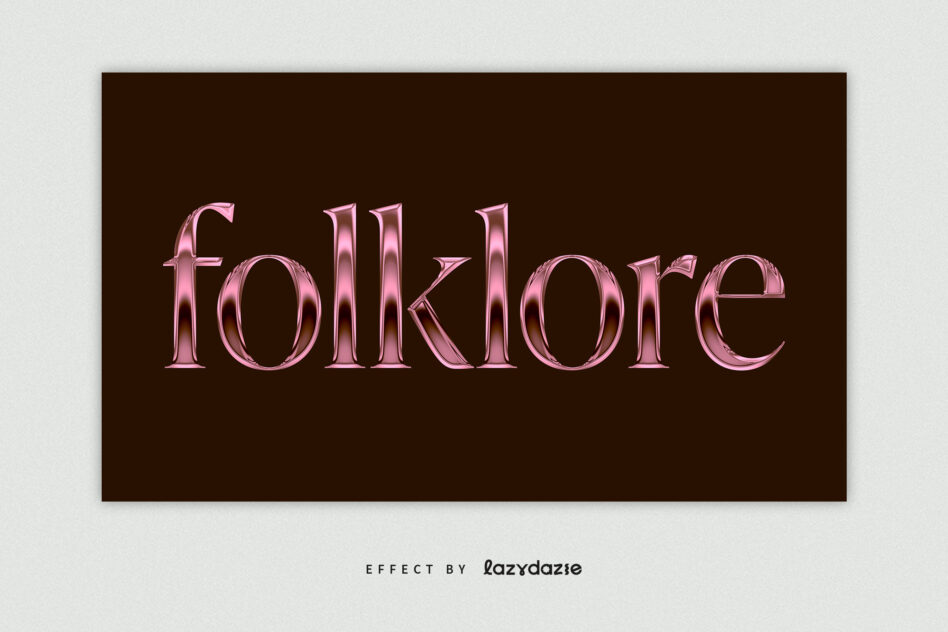 Folklore in elegant pink metallic serif type on dark brown
