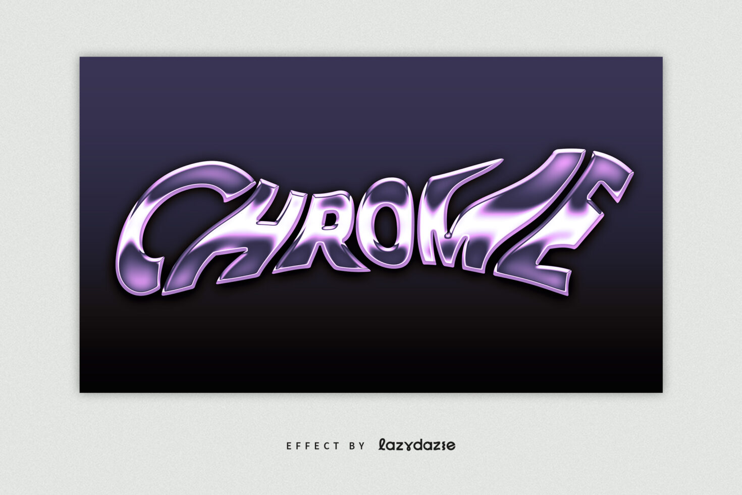 Curved metallic purple lettering with reflective chrome finish