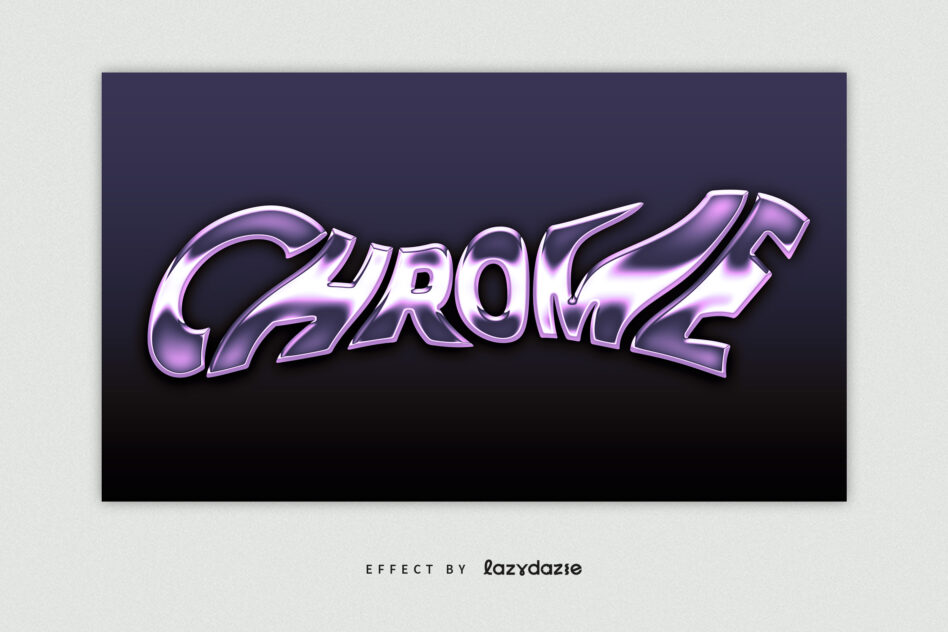 Curved metallic purple lettering with reflective chrome finish