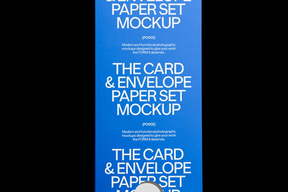 Blue card mockup centered on black background showing typography repeating vertically