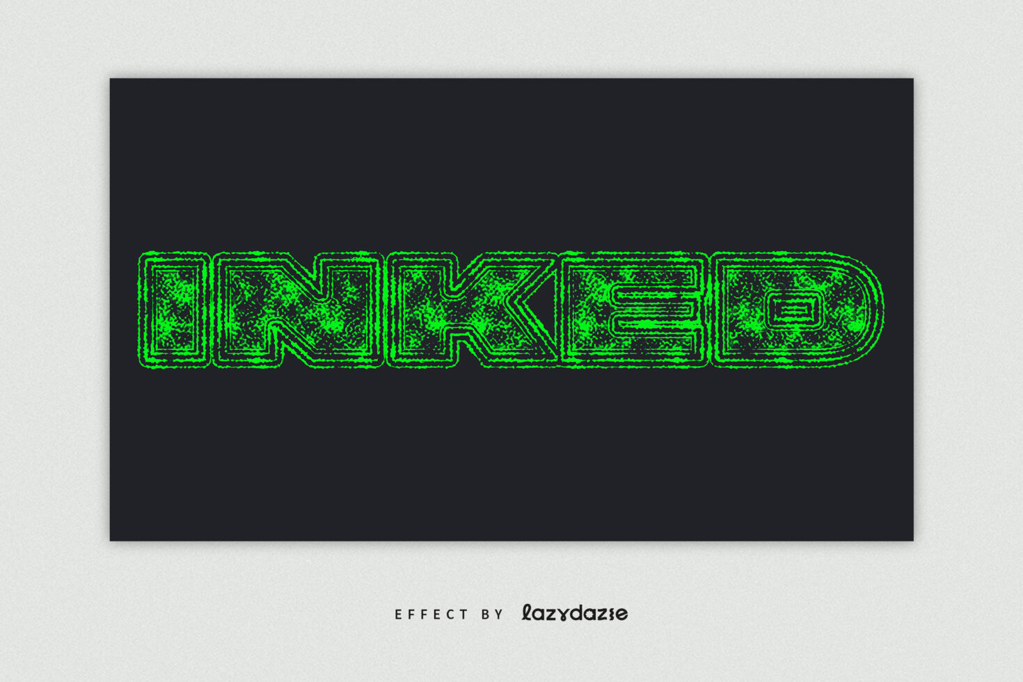 Lime green neon text outline with rough grainy interior texture