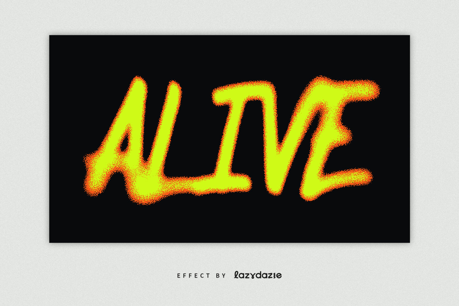 Alive text in neon lime with warm pixelated glow outline effect