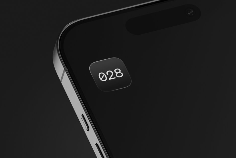 Single phone app icon displaying 028 on dark screen background
