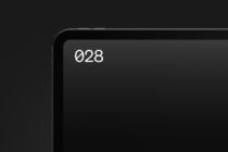 Black phone display showing time 028 in minimal white typography