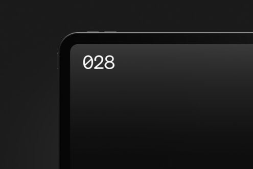 Black phone display showing time 028 in minimal white typography