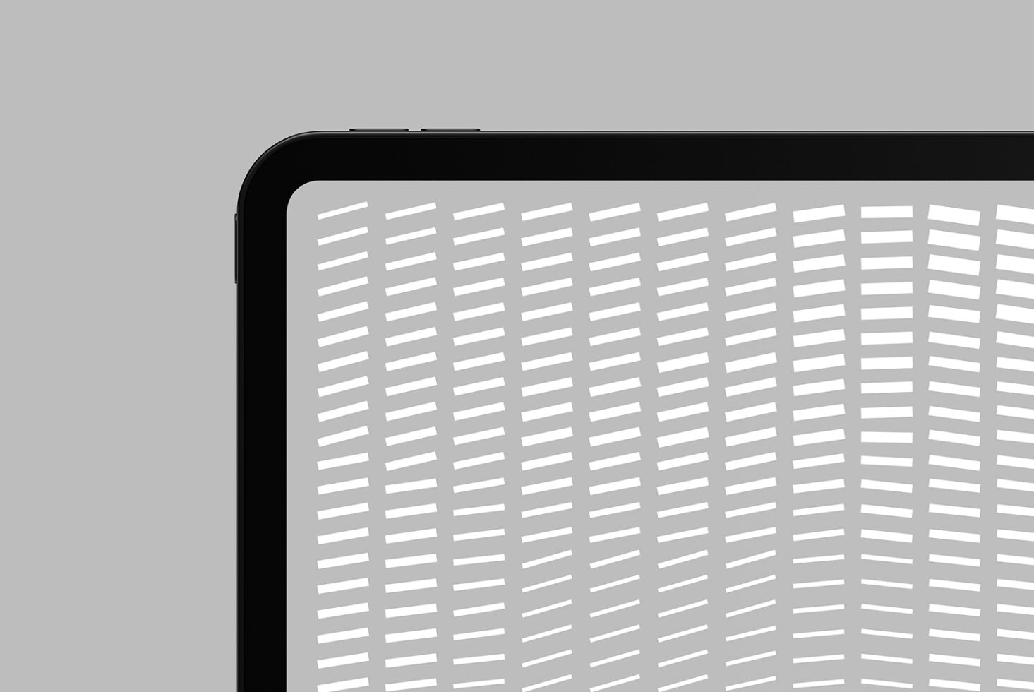 Tablet screen close-up displaying white horizontal line pattern on gray