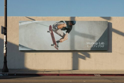 Skateboarder performing trick on concrete wall with neon glow effect