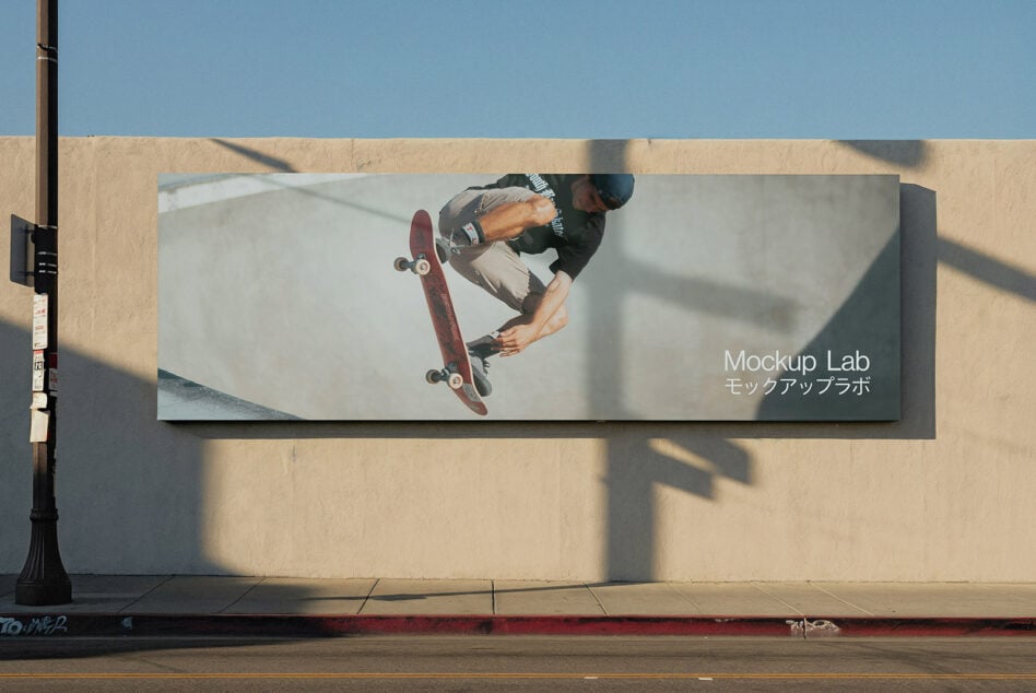 Skateboarder performing trick on concrete wall with neon glow effect