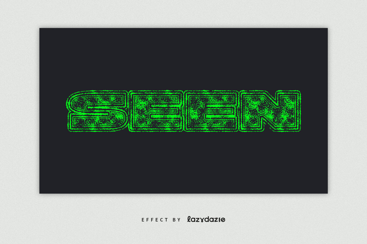 Bright green neon outlined text with grainy texture fill on dark background