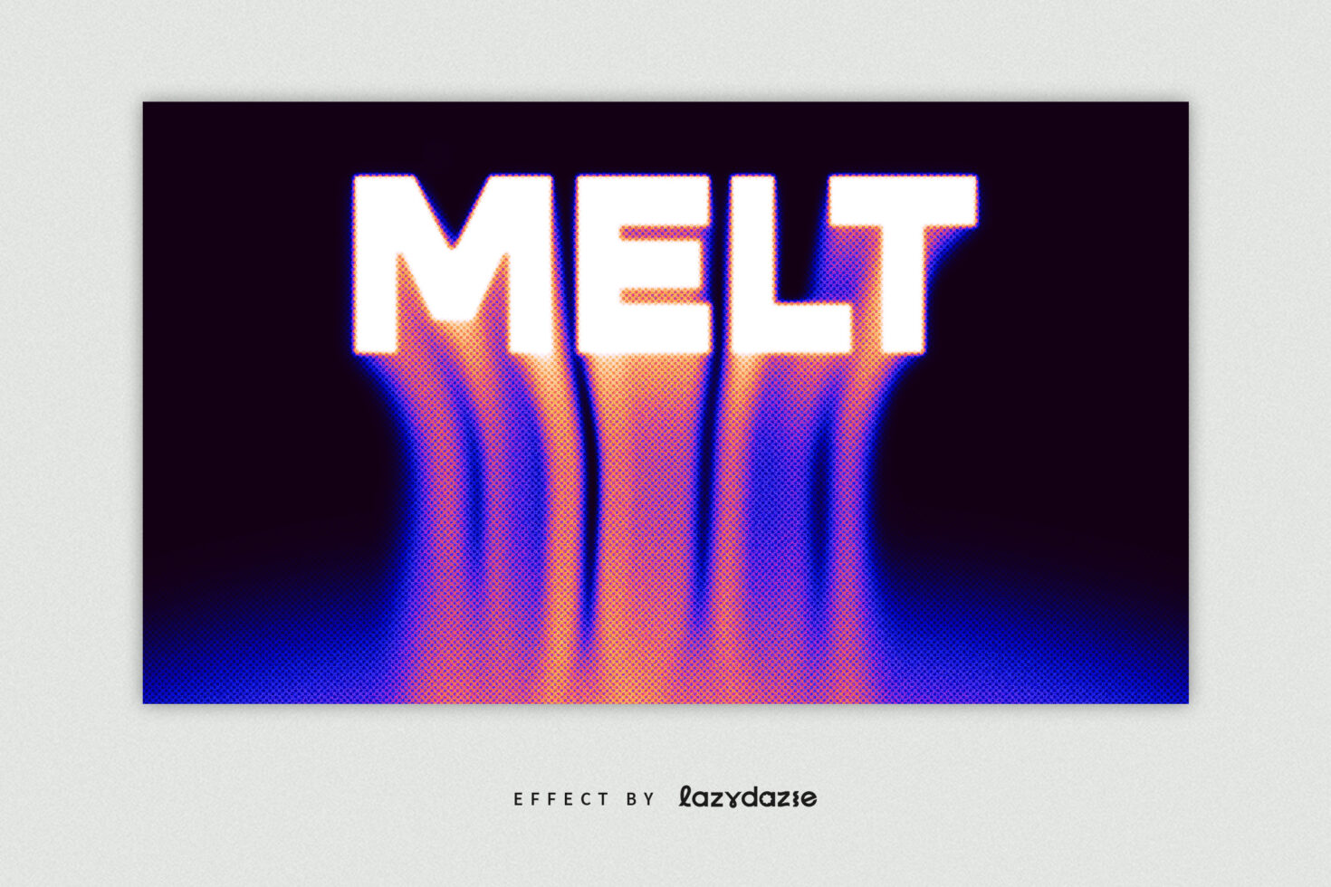 MELT text with neon blue glow, halftone gradient effect fading down