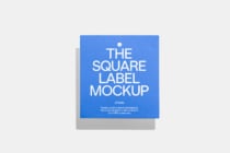 Square blue label mockup with hole punch on soft gray background display
