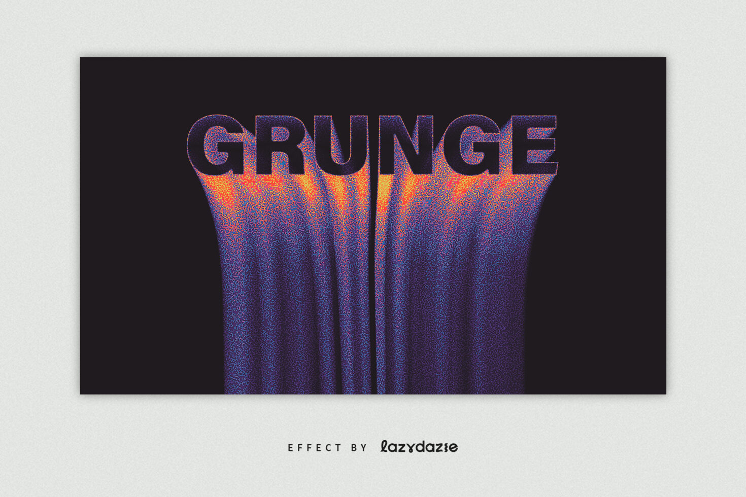 GRUNGE text in purple outline with orange to blue pixelated texture flowing down