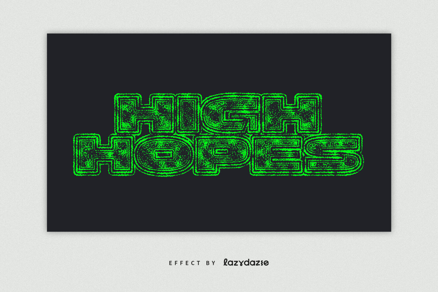 Large green neon maze text on dark background with pixelated grain overlay