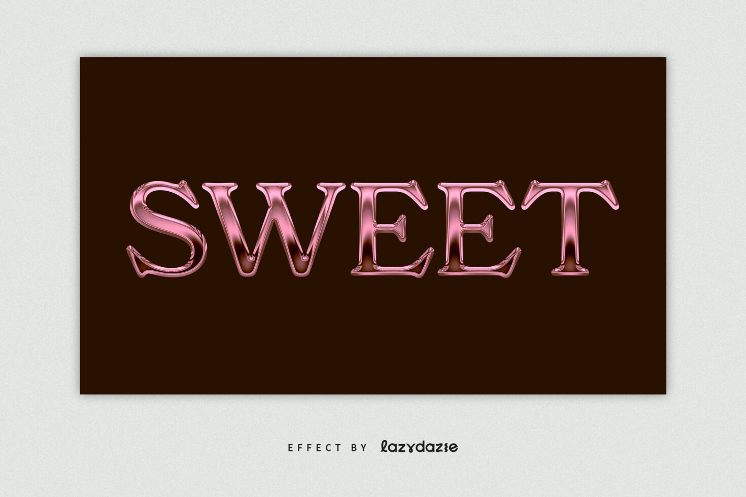 Rose gold metallic 3D lettering with chrome shine on brown background