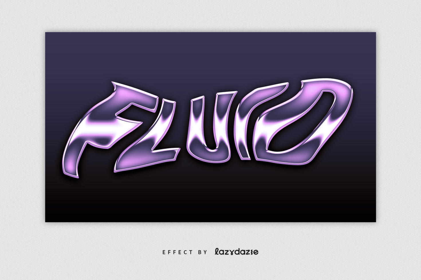 Shiny purple chrome lettering with white outline on dark gradient