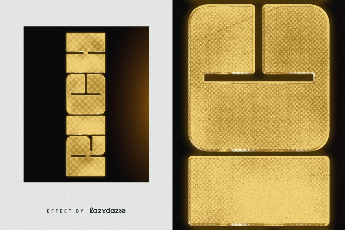 Stacked gold blocks forming text with beveled edges