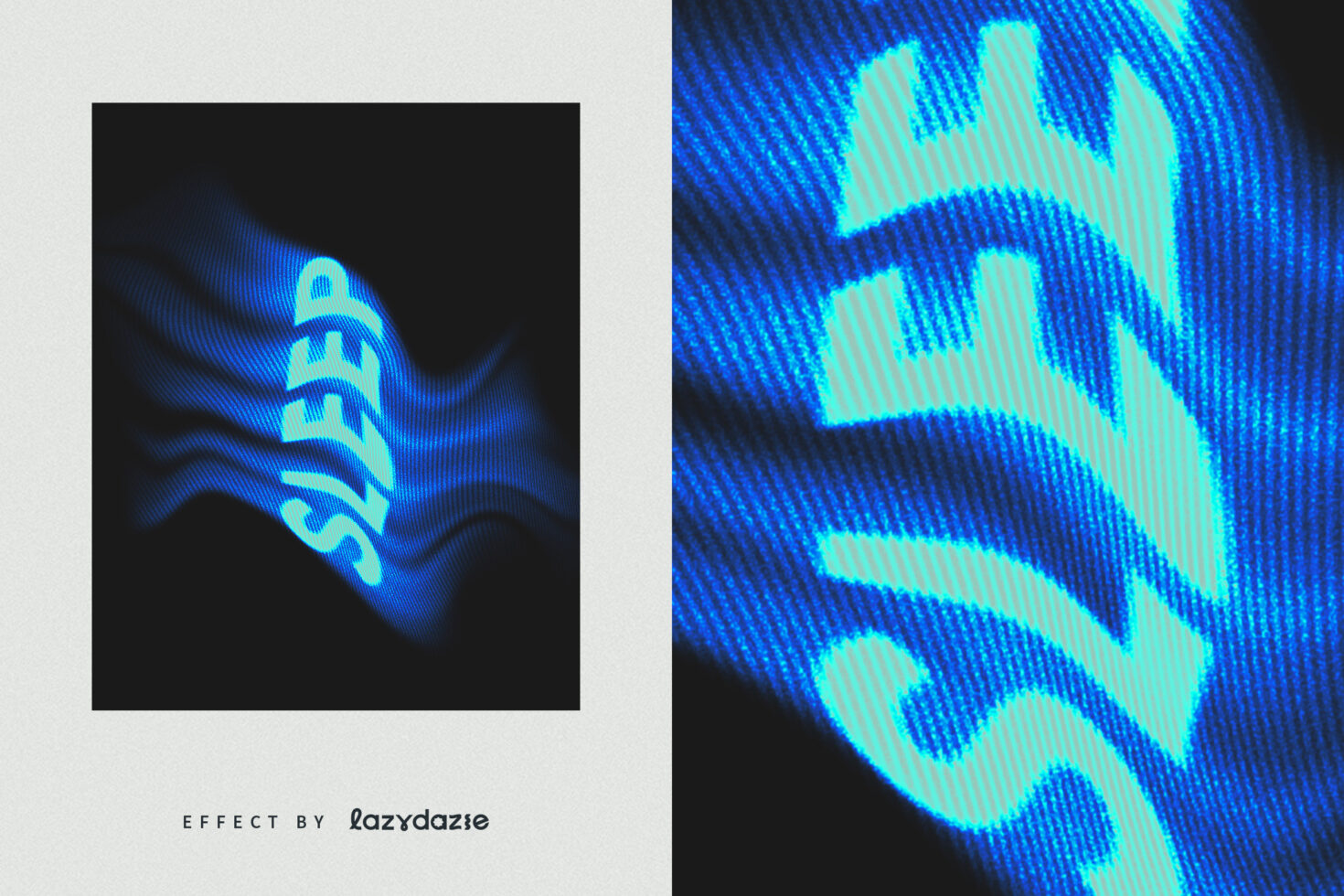 Cyan blue glowing wavy text effect with scanline distortion on black