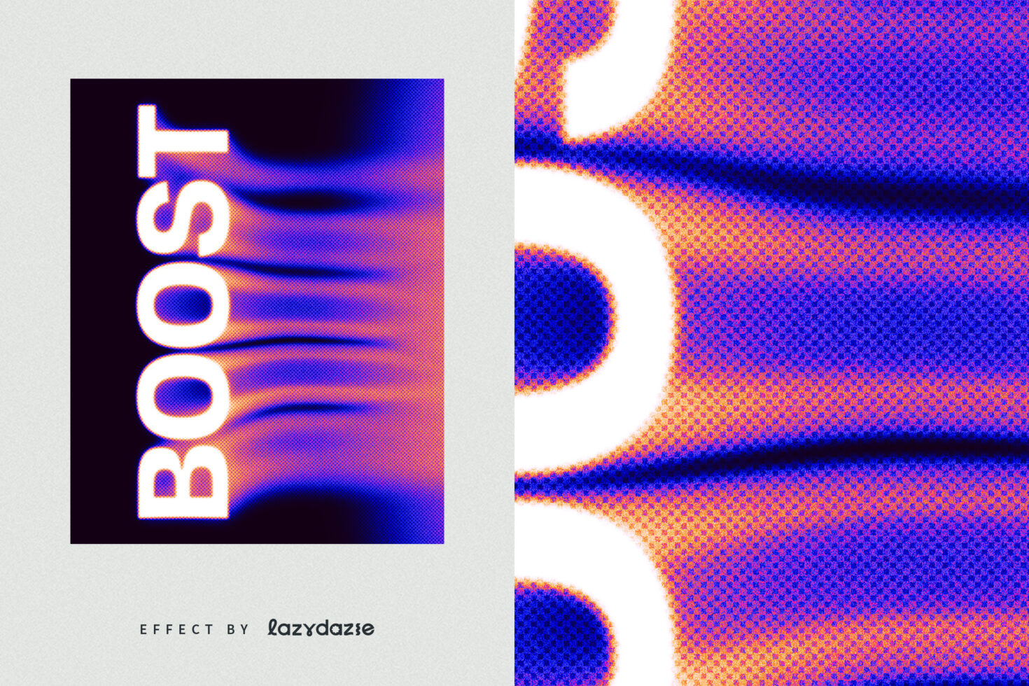 BOOST vertical text with blue orange gradient mesh distortion